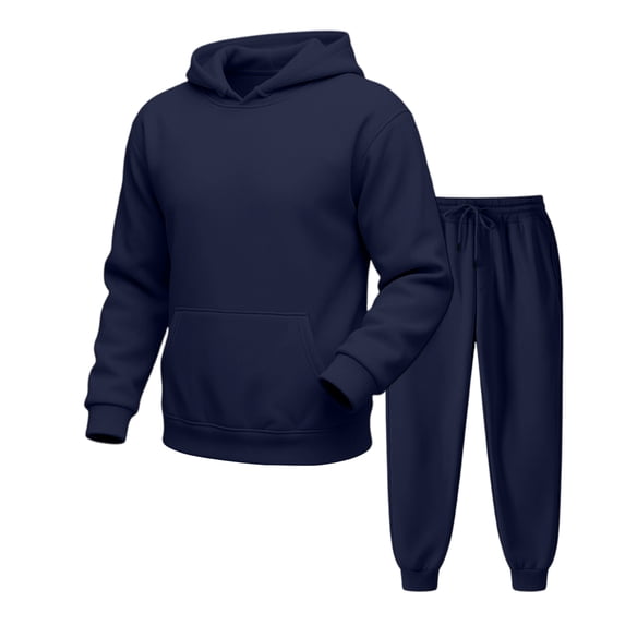 Dweltoz Men's Tracksuits 2 Piece Casual Athletic Hooded Sweatsuit Set Long Sleeve Drawstring Fleece Jogging Suit with Pockets Fall Winter Sportswear,Navy 3XL