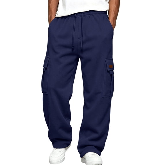 Dweltoz Mens Baggy Sweatpants Elastic Waist Drawstring Cargo Pants Casual Loose Fit Wide Leg Pants Oversized Lightweight Trousers 2026 Fall Winter Athletic Pants with Multi Pockets,Navy 4XL