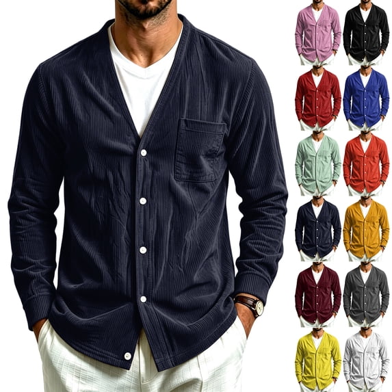 Dweltoz Mens Cardigan Sweater Casual Button Down V Neck Tops Lightweight Long Sleeve Cardigan with Pockets 2026 Fall Loose Fit Open Front Tops Comfortable daily Wear,Yellow XL