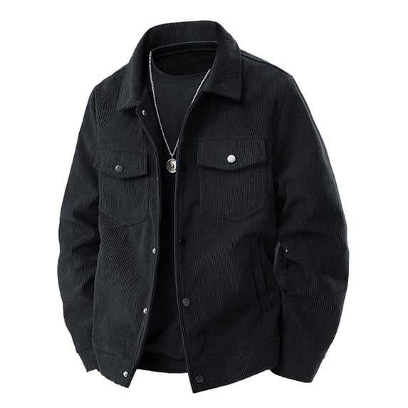Dweltoz Mens Corduroy Jacket Button Down Collared Chore Jacket Casual Loose Long Sleeve Trucker Jacket with Flap Pocket Lightweight Western Coats 2026 Fall Winter Vintage Outwear,Black 3XL