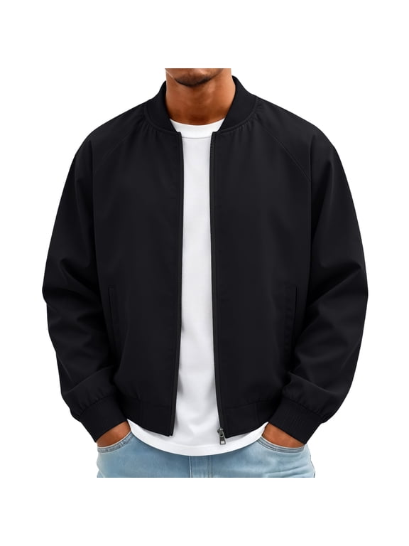 Mens Lightweight Bomber Jacket Full Zip Varsity Baseball Collar Outwear Casual Softshell Windbreaker Coat with Pockets ,Black 4XL