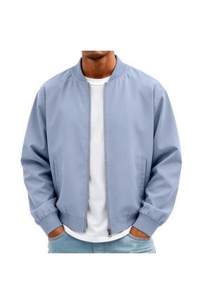Mens Lightweight Bomber Jacket Full Zip Varsity Baseball Collar Outwear Casual Softshell Windbreaker Coat with Pockets ,Light Blue M