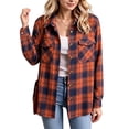 thumbnail image 1 of Dweltoz Plaid Shirts for Women Long Sleeve Button Down Tops With Pockets Casual Dressy Collared Blouses Lightweight Western Shackets Fall Basic Work Shirts,Orange 2XL, 1 of 5