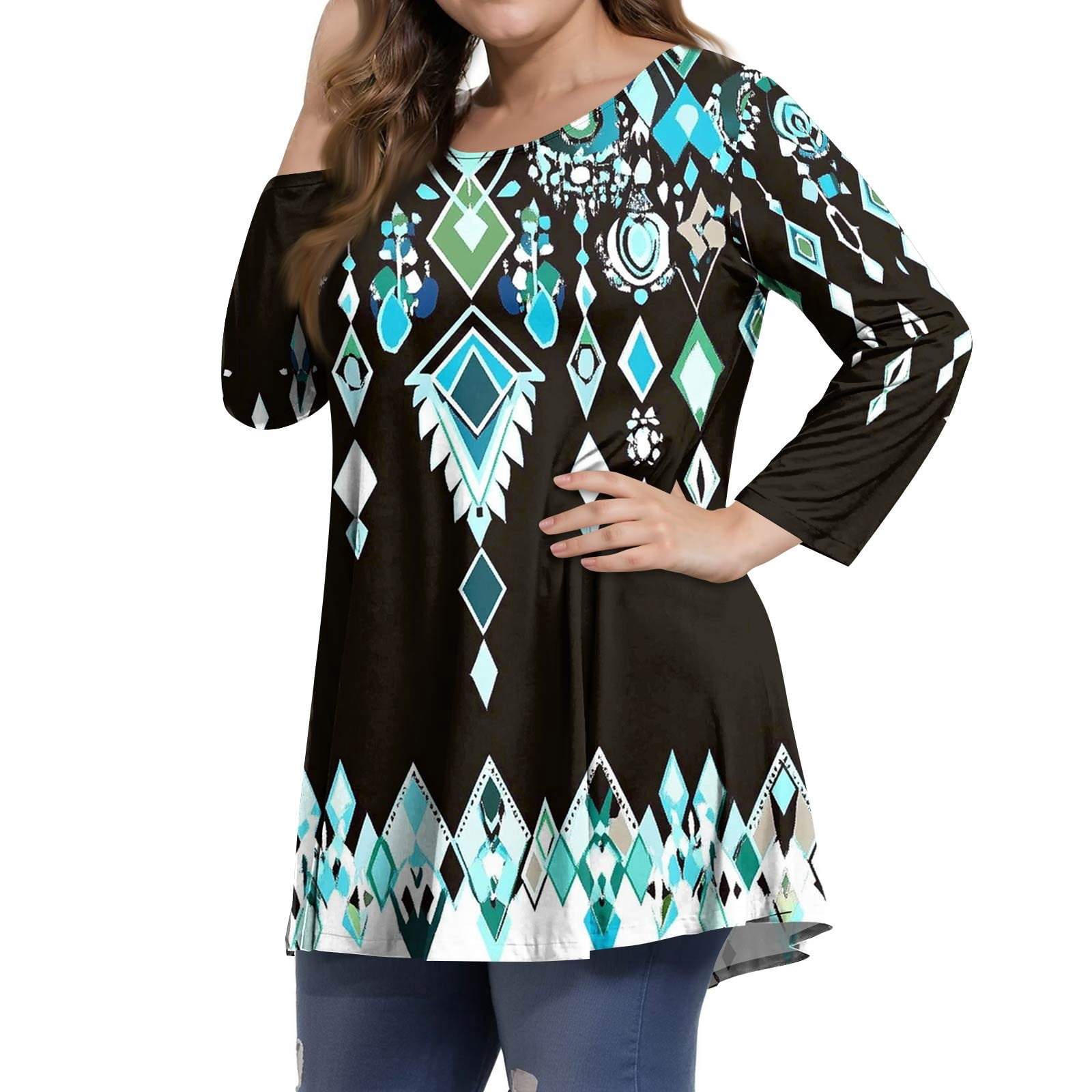 SHENHE Women's Summer Striped Tee - 3/4 Sleeve Raglan T-Shirt, Crew Neck Casual Top
