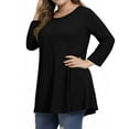 thumbnail image 1 of Dweltoz Plus Size Shirts for Women L-4XL Summer Crew Neck Tunic Tops 3/4 Sleeve Outfits Casual Soild Color Tees Blouses,Black 4XL, 1 of 5