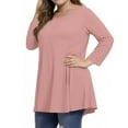 thumbnail image 1 of Dweltoz Plus Size Tunic Tops for Women 2025 Summer Crew Neck T Shirts 3/4 Sleeve Outfits Casual Soild Color Tees Blouses,Pink 2XL, 1 of 5