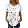 thumbnail image 1 of Dweltoz Satin Blouse for Women Short Sleeve Crew Neck Shirts Loose Satin Tunic Tops Spring Polka Dot Print Casual Blouse 2026,White M, 1 of 6