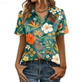 thumbnail image 1 of Dweltoz Satin Shirts for Women Button Down Silky Shirt Short Sleeve Casual Tops Spring Fall Floral Print Collared Dressy Fashion Outfit,Green L, 1 of 7