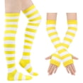 thumbnail image 1 of Dweltoz Striped Thigh High Socks for Women Extra Long Stockings with Fingerless Arm Warmer Halloween Christmas Cosplay Knitted Set, 1 of 6