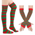 thumbnail image 1 of Dweltoz Striped Thigh High Socks for Women Extra Long Stockings with Fingerless Arm Warmer Halloween Christmas Cosplay Knitted Set, 1 of 6