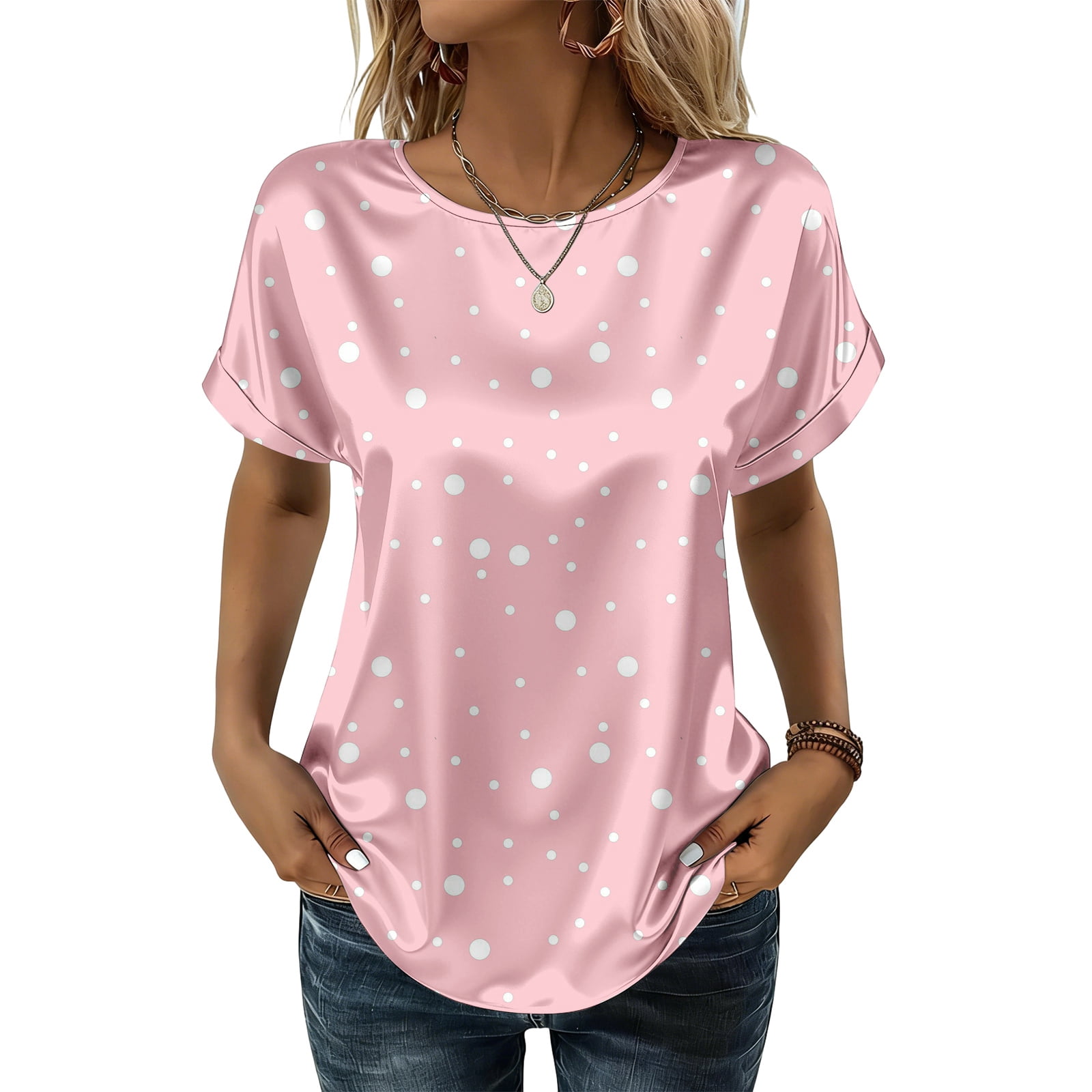 Dweltoz Tops for Women Satin Short Sleeve Tee Tshirt Dressy Business ...