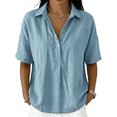 thumbnail image 1 of Dweltoz Tops for Women Collared Button Down Elbow Half Sleeve Lightweigth Casual Tops V Neck Solid Tennis Tee Shirts,Light Blue L, 1 of 7