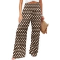 thumbnail image 1 of Dweltoz Wide Leg Palazzo Pants for Women Polka Dot Straight Long Trousers High Waist Lightweight Work Outfits with Pockets,Brown S, 1 of 5