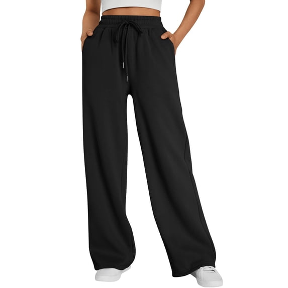 Dweltoz Wide Leg Sweatpants for Women High Waisted Baggy Lounge Pants Soft Trousers with Pockets Elastic Waistband Drawstring Fall Winter Casual Daily Wear,Black 3XL