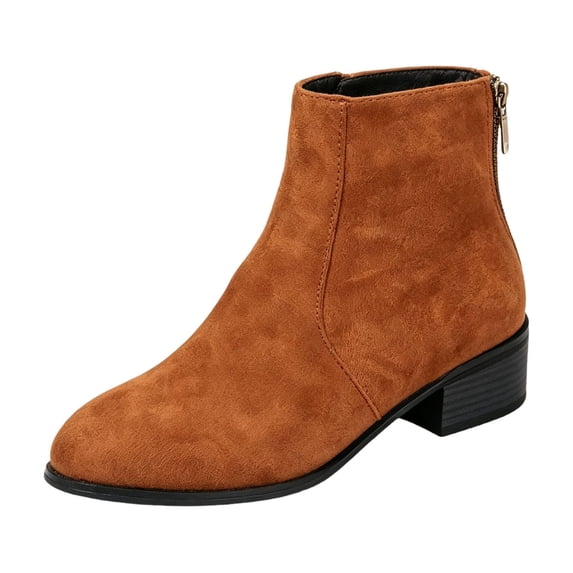 Dweltoz Women Faux Suede Ankle Booties Pointed Toe Side Zipper Chunky Block Heel Short Boots Fashion Fall Winter Ladies Ankle Boots.,Brown 8.5