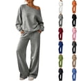 thumbnail image 1 of Dweltoz Women Sweatsuits 2 Piece Sweat Set Off the Shoulder Long Sleeve Sweatshirt Wide Leg Pant with Pockets Fall Outfits Matching Lounge Set Casual Trendy Suits,White L, 1 of 5