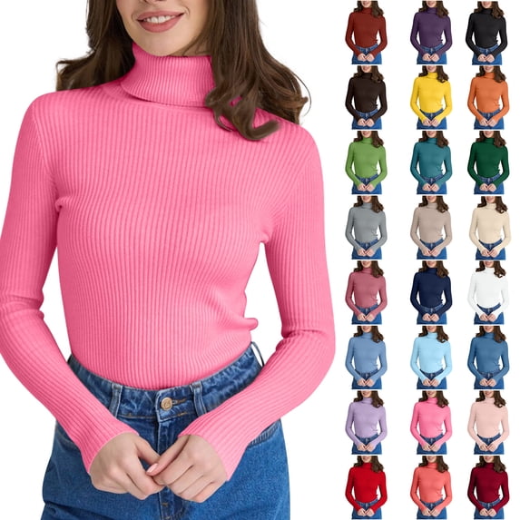 Dweltoz Women's 2026 Fall Long Sleeve Turtleneck Soft Ribbed Knit Pullover Sweater Slim Fit Basic Casual Fitted Basic Shirt,Dark Green One Size