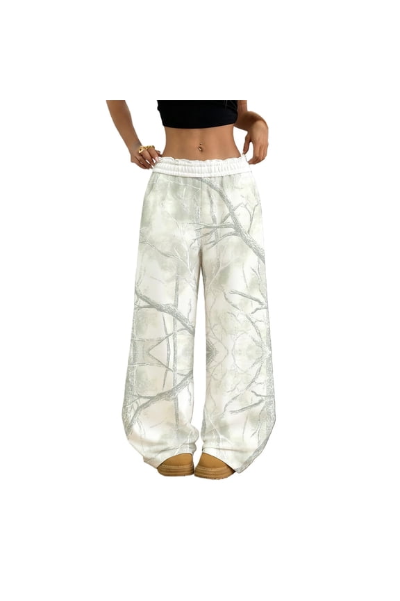 Women's Camo Maple Leaf Print Sweatpants Wide Leg Casual Joggers Camouflage Fashion Sweat Pants Spring Fall Elastic Waist Baggy Trousers,Mint Green 2XL