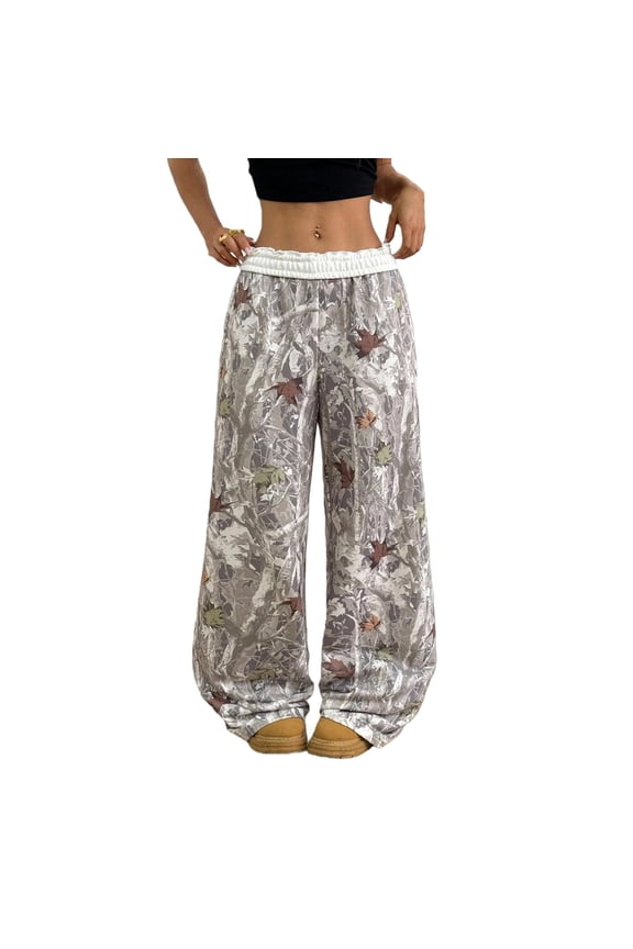 Women's Camo Pants Wide Leg Loose Fit Athletic Joggers High Waisted Casual Pants Fall Spring Camouflage Fashion Trousers with Pockets,Camouflage L