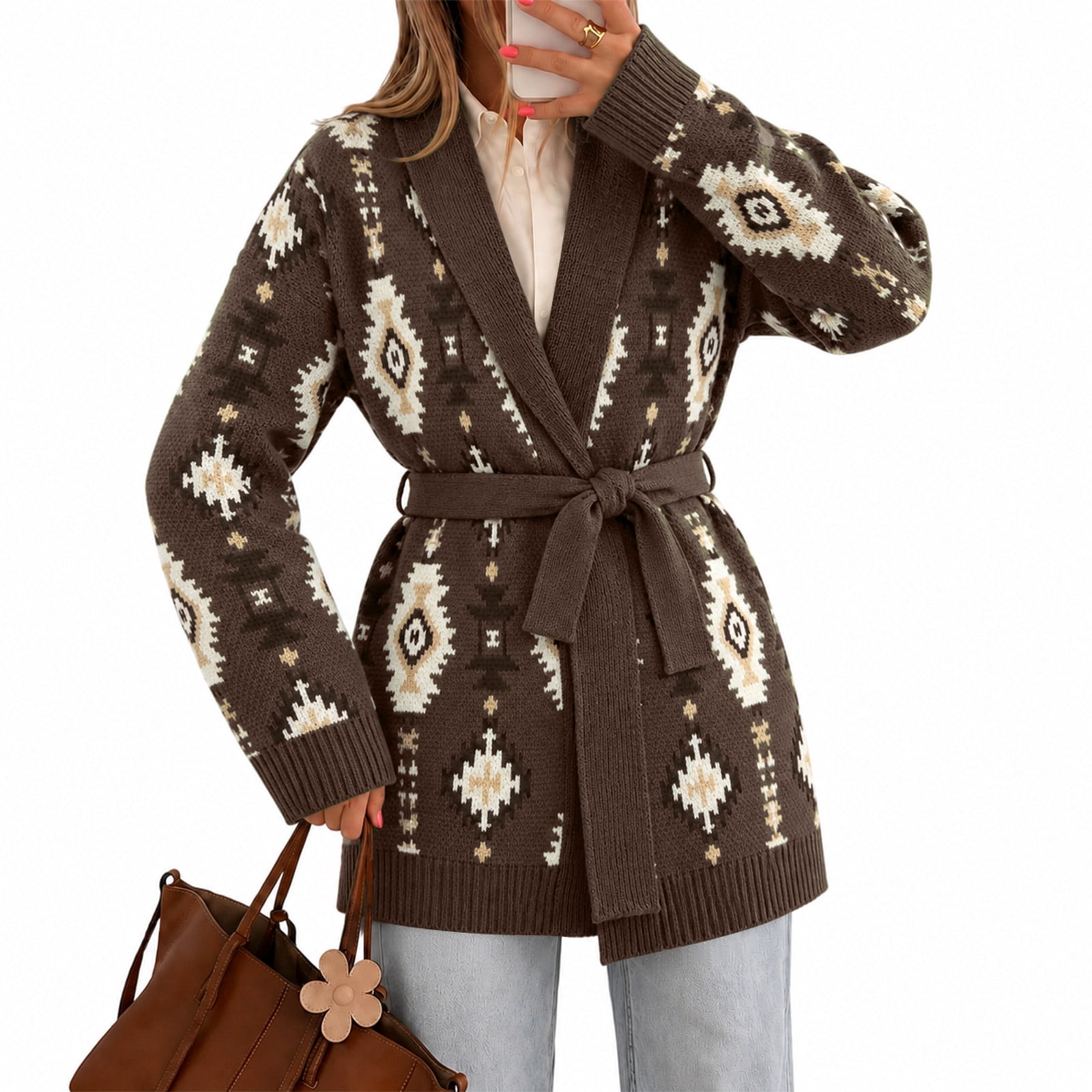 Dweltoz Women's Cardigan Sweaters Lapel Collar Long Sleeve Open Front ...
