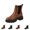 thumbnail image 1 of Dweltoz Women's Chelsea Heeled Ankle Boots Booties Dressy Slip On Lug Sole Short Ankle Booties Pull On Flat Street Style Shoes with Elastic Side,Brown 6.5, 1 of 7