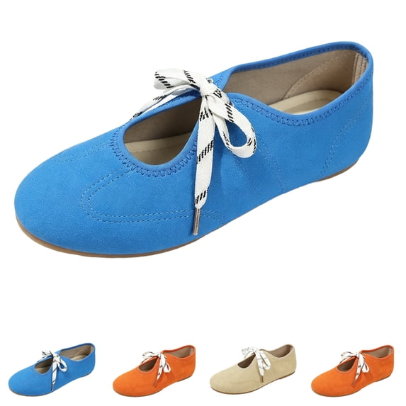 Dweltoz Women's Lace Up Mary Jane Ballet Flats Comfortable Round Toe Faux Suede Ballerina Shoes Cute Bow Tie Casual Dressy Daily Walking Flats,Khaki 7.5