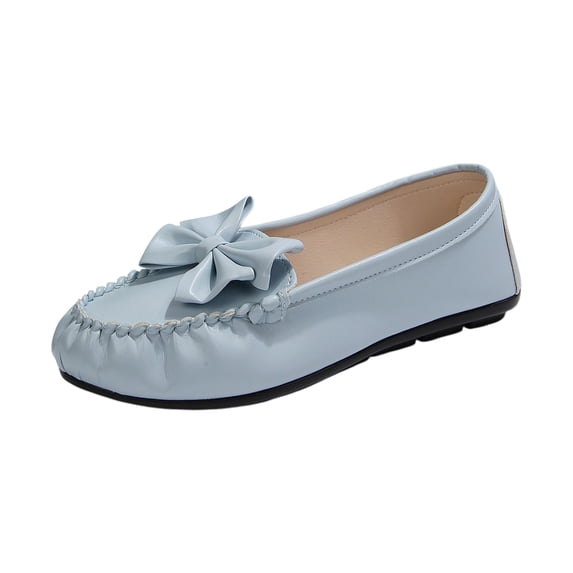 Dweltoz Women's Leather Loafers Business Casual Comfortable Walking Flats Lightweight Slip-Ons Classic Flat Shoes,Blue 37