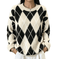 thumbnail image 1 of Dweltoz Women's Oversized Argyle Sweater Crew Neck Long Sleeve Knit Pullover Top Loose Fit Preppy Casual Fall Winter Clothes,Light Brown M, 1 of 4