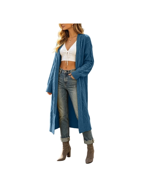 Women's Oversized Long Duster Cardigan 2026 Fall Winter Open Front Sweaters Cozy Long Sleeve Blazer Coat Loose Fit Layering Work Jackets,Blue S