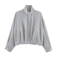 thumbnail image 1 of Dweltoz Women's Plaid Bomber Jacket Stand Collar Zip Up Cropped Coat Lightweight Checkered Long Sleeve Outerwear Oversized Casual Spring Fall Gingham Jacket with Pockets,Navy S, 1 of 5