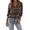 thumbnail image 1 of Dweltoz Women's Plaid Flannel Shirt Soft Long Sleeve Lightweight Casual Button Down Jacket with Pockets 2026 Fall Fashion Blouses,Coffee 2XL, 1 of 3