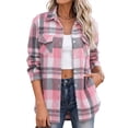 thumbnail image 1 of Dweltoz Women's Plaid Flannel Shirt Soft Long Sleeve Lightweight Casual Button Down Jacket with Pockets 2026 Fall Fashion Blouses,Pink S, 1 of 5