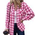 thumbnail image 1 of Dweltoz Women's Plaid Flannel Shirt Soft Long Sleeve Lightweight Casual Button Down Jacket with Pockets 2026 Fall Fashion Blouses,Pink S, 1 of 2