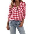 thumbnail image 1 of Dweltoz Women's Plaid Flannel Shirt Soft Long Sleeve Lightweight Casual Button Down Jacket with Pockets 2026 Fall Fashion Blouses,Red M, 1 of 3