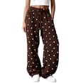 thumbnail image 1 of Dweltoz Women's Polka Dot Barrel Sweatpants Wide Leg Pants Drawstring Elastic Waist Loose Fit Casual Sweat Pants with Pockets Lounge Trousers,Coffee 5XL, 1 of 5