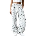 thumbnail image 1 of Dweltoz Women's Polka Dot Barrel Sweatpants Wide Leg Pants Drawstring Elastic Waist Loose Fit Casual Sweat Pants with Pockets Lounge Trousers,Gray XS, 1 of 5