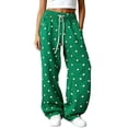thumbnail image 1 of Dweltoz Women's Polka Dot Barrel Sweatpants Wide Leg Pants Drawstring Elastic Waist Loose Fit Casual Sweat Pants with Pockets Lounge Trousers,Green M, 1 of 5