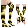 thumbnail image 1 of Dweltoz Women's Striped Over Knee High Socks Rainbow Thigh High Socks with Arm Warmer Fingerless Gloves Goth Y2K Style Set, 1 of 6