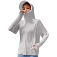 thumbnail image 1 of Dweltoz Women's Sun Protective Jacket with Mask and Brim Lightweight Ice Silk Workout Hiking Tops Long Sleeve Full Zip Sun-Protection,Light Gray One Size, 1 of 4