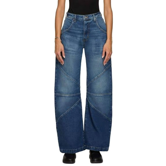 Dweltoz Womens Baggy Barrel Jeans High Waisted Wide Leg Cropped Ankle Denim Pants 2025 Casual Wide Leg Jeans with Pocket,Dark Blue #010 S