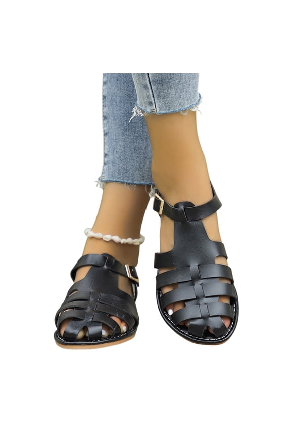 Womens Fisherman Braided Flat Sandal Closed Toe Ankle Strap Gladiator Beach Vacation Flats Soft Breathable Non-Slip Dressy Walking Shoes,Black 42