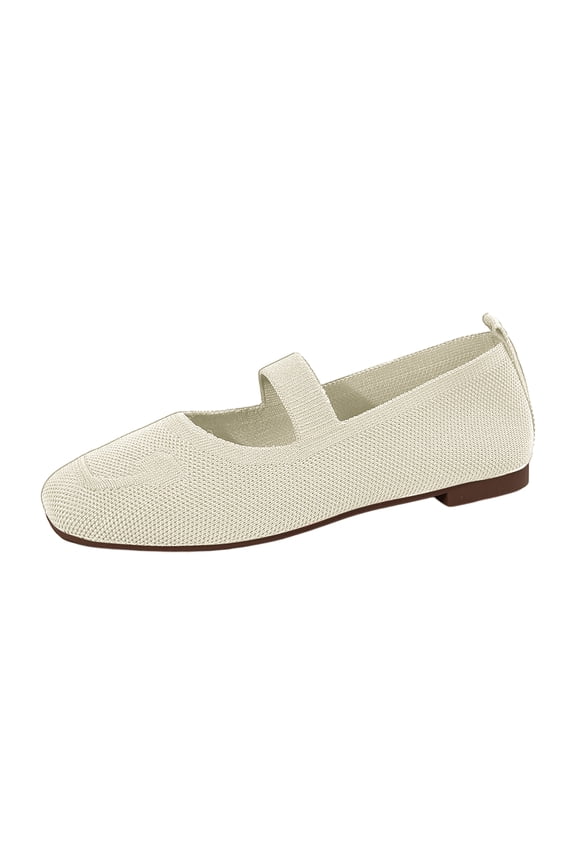 Womens Flats Shoes Slip-On Square Toe Knit Flats Comfy Lightweight Business Low Heel Ballet Shoes,Beige 42