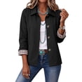 thumbnail image 1 of Dweltoz Womens Lightweight Cropped Trench Jacket Lapel Collar Button Down Barn Coat Plaid Lining Casual Short Outerwear Spring Fall Work Travel Windbreaker Coat,Black L, 1 of 4