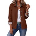 thumbnail image 1 of Dweltoz Womens Lightweight Cropped Trench Jacket Lapel Collar Button Down Barn Coat Plaid Lining Casual Short Outerwear Spring Fall Work Travel Windbreaker Coat,Brown L, 1 of 5