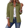 thumbnail image 1 of Dweltoz Womens Lightweight Cropped Trench Jacket Lapel Collar Button Down Barn Coat Plaid Lining Casual Short Outerwear Spring Fall Work Travel Windbreaker Coat,Army Green XL, 1 of 4
