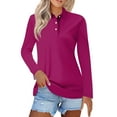 thumbnail image 1 of Dweltoz Womens Long Sleeve Polo Shirts Buttons Collared Solid Shirts V Neck Business Casual Basic Work T Shirts Cotton Blend Loose Fit Tunic Blouses,Purple S, 1 of 4