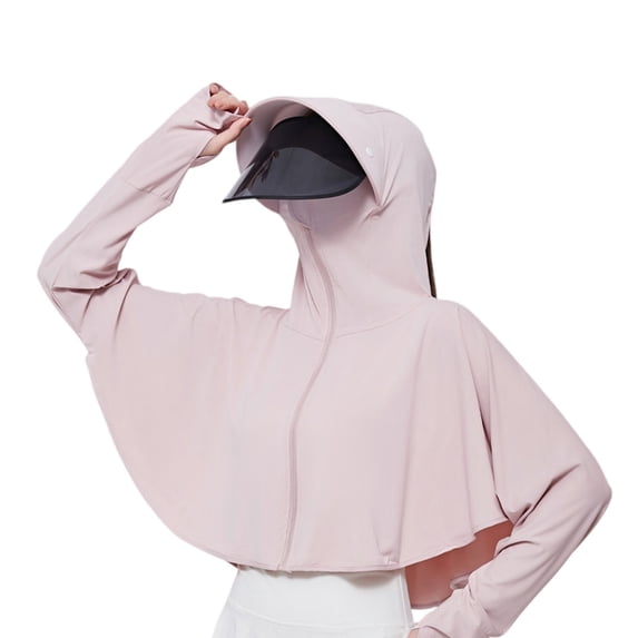 Dweltoz Womens Upf 50+ Uv Protection Clothing Hooded Sun Protective Jacket Lightweight Cooling Summer Rash Guard Long Sleeve Full Zip Sun-Protection,Pink One Size