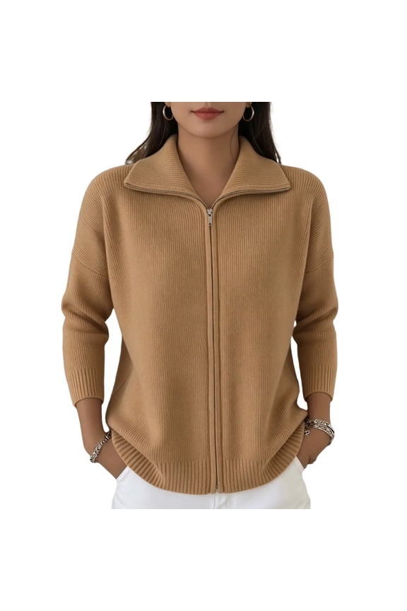 Womens Zip up Hooded Cardigan Knitted Hoodies Raglan Sleeve Sweaters Fall Winter Soild Color Jacket Outerwear,Camel XL