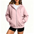 thumbnail image 1 of Dweltoz Zip Up Hoodies for Women Oversized Casual Sweatshirts Cute Full Zip Cozy Jackets with Pockets Fall Winter Long Sleeve Hooded Clothes,Light pink L, 1 of 6