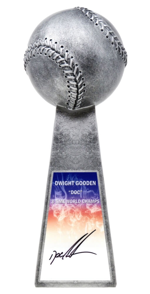 Dwight Gooden Signed Baseball World Champion 14 Inch Replica Silver Trophy